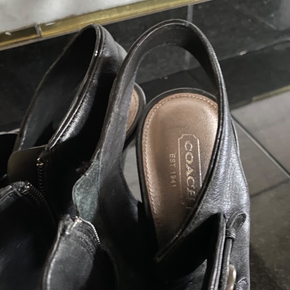 COACH SANDRA CALF BLACK LEATHER OPEN TOE STRAPPY HEELS PLATFORM Size 8 - Picture 14 of 15